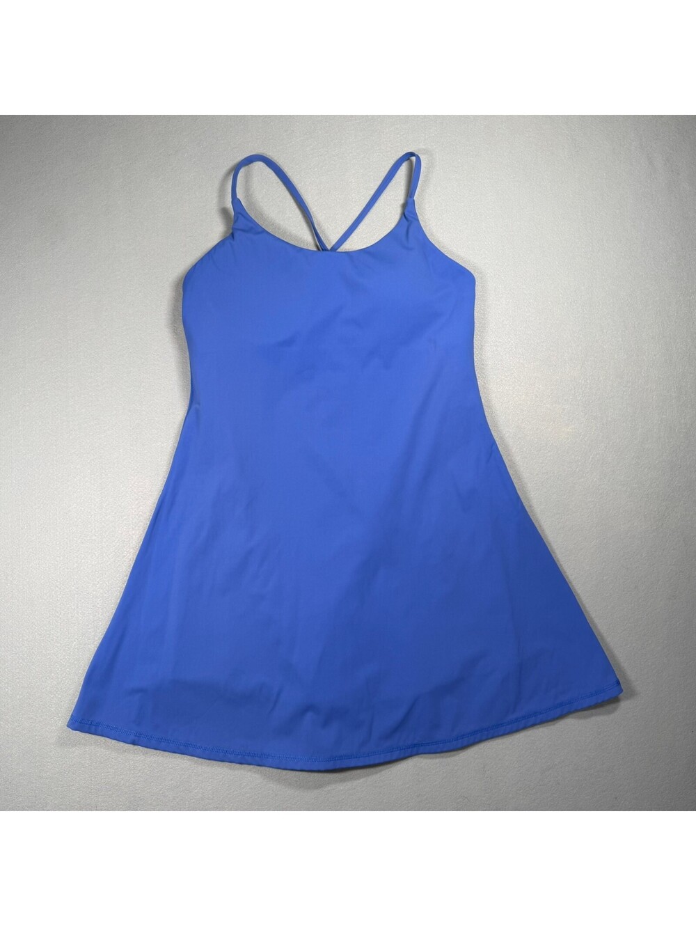 Womens Athletic Tennis Dress Large Blue Built In Shorts Cross Back Pockets